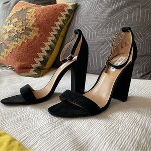 Steve Madden Suede Black Ankle Strap Heels. Never Worn.